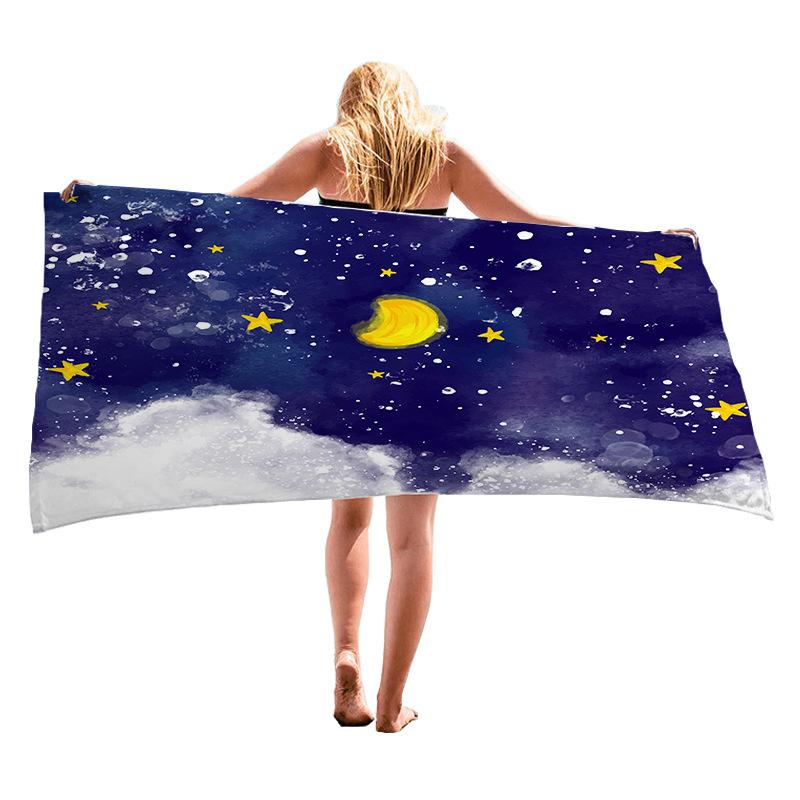 

Star and moon pattern digital-printed polyester Superfine fiber double-sided fleece Beach vacation bath towel, beach towel W40*H60(CM)