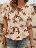 2025 Summer Women's Printed Bow Tie Short Sleeve Round Neck Top - European & American Fashion Trend