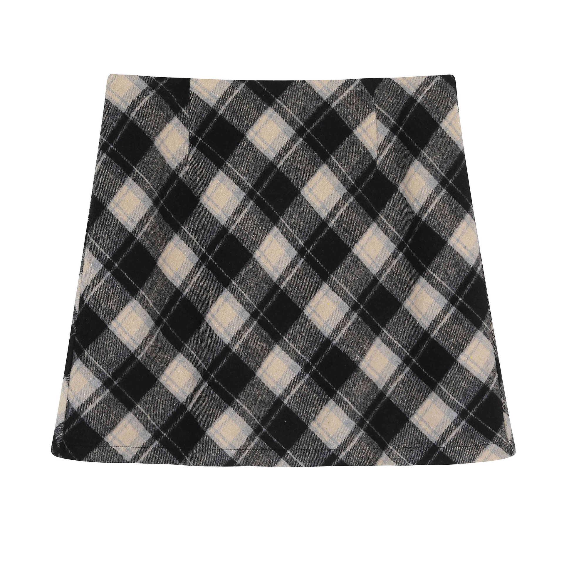 

Spring A-Line Wool Plaid Skirt - American Retro, Plus Size, Medium Length 1XL (recommend 60-70 kg)