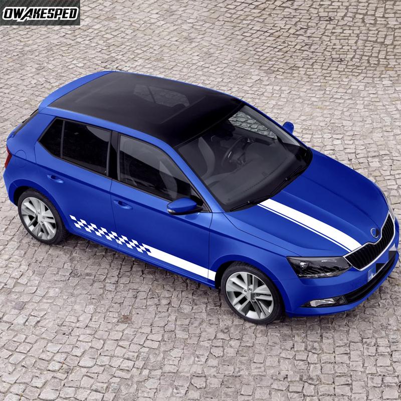 HQKI8 Car Hood Engine Cover Decora Sticker For Skoda Fabia MK1 2 3 Auto Body Door Side Skirt Decals Sports Stripes Tuning Accessories