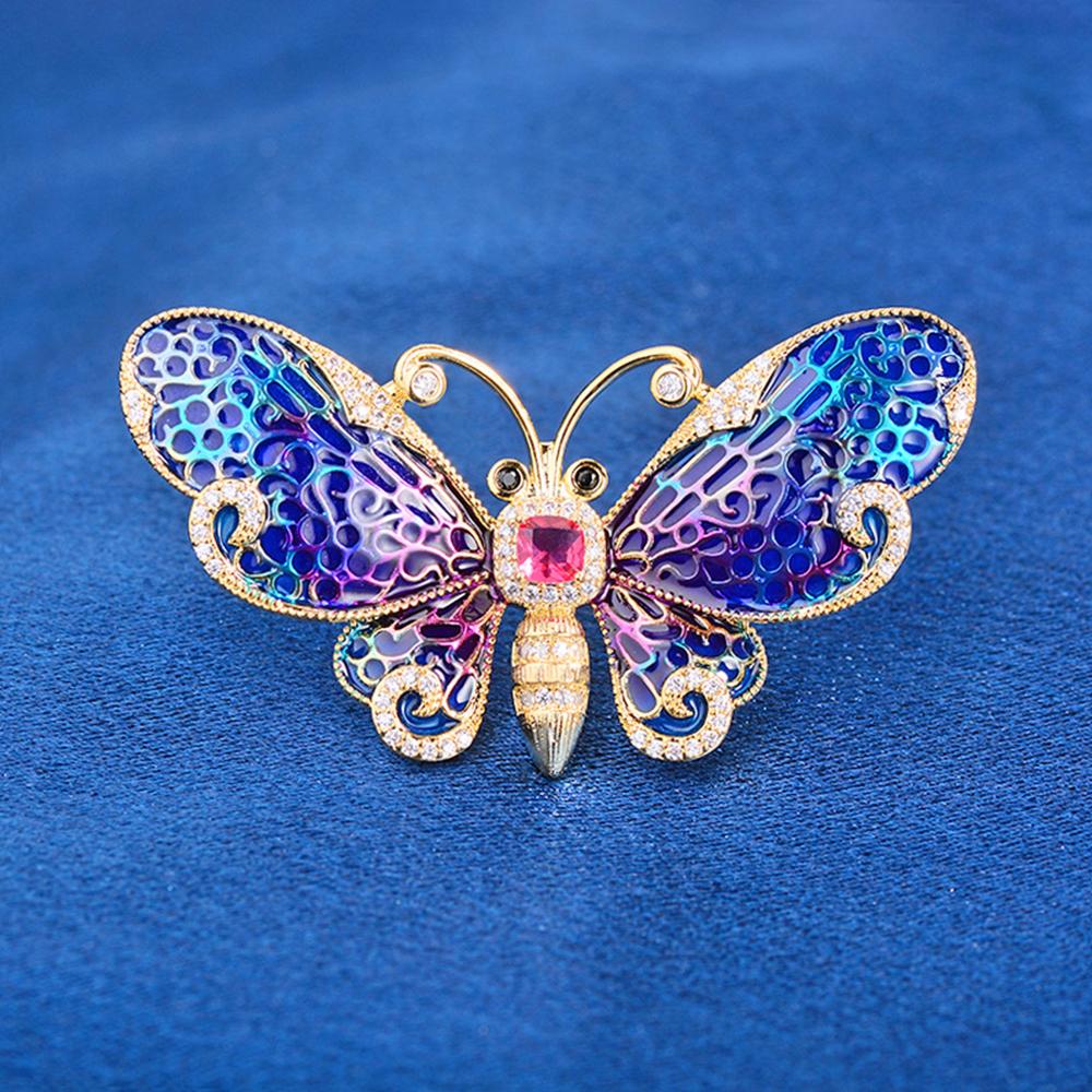 Gold Tone Enamel Butterfly Brooch Pin Crystal Rhinestone Brooches Wedding Gifts