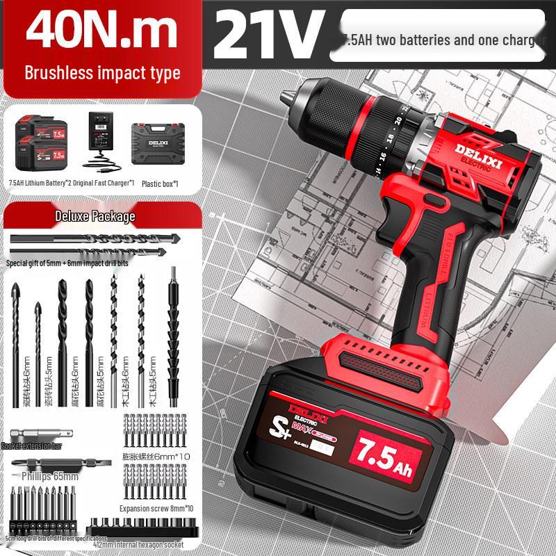 Delixi Brushless Rechargeable Lithium Impact Drill & Screwdriver: Multifunctional Handheld Electric Pistol Drill for Household Use