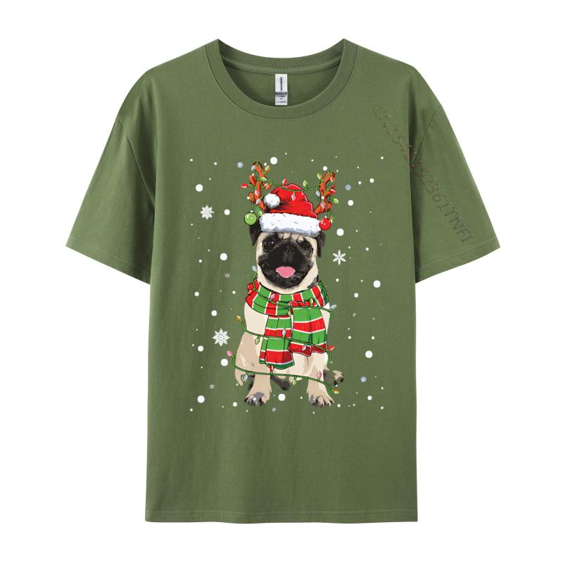 Vintage T Shirt Unisex Cute Pug Dog Christmas Lights Funny Xm Tshirt Fitness Cotton Unisex Tees Printing Funny T Shirts