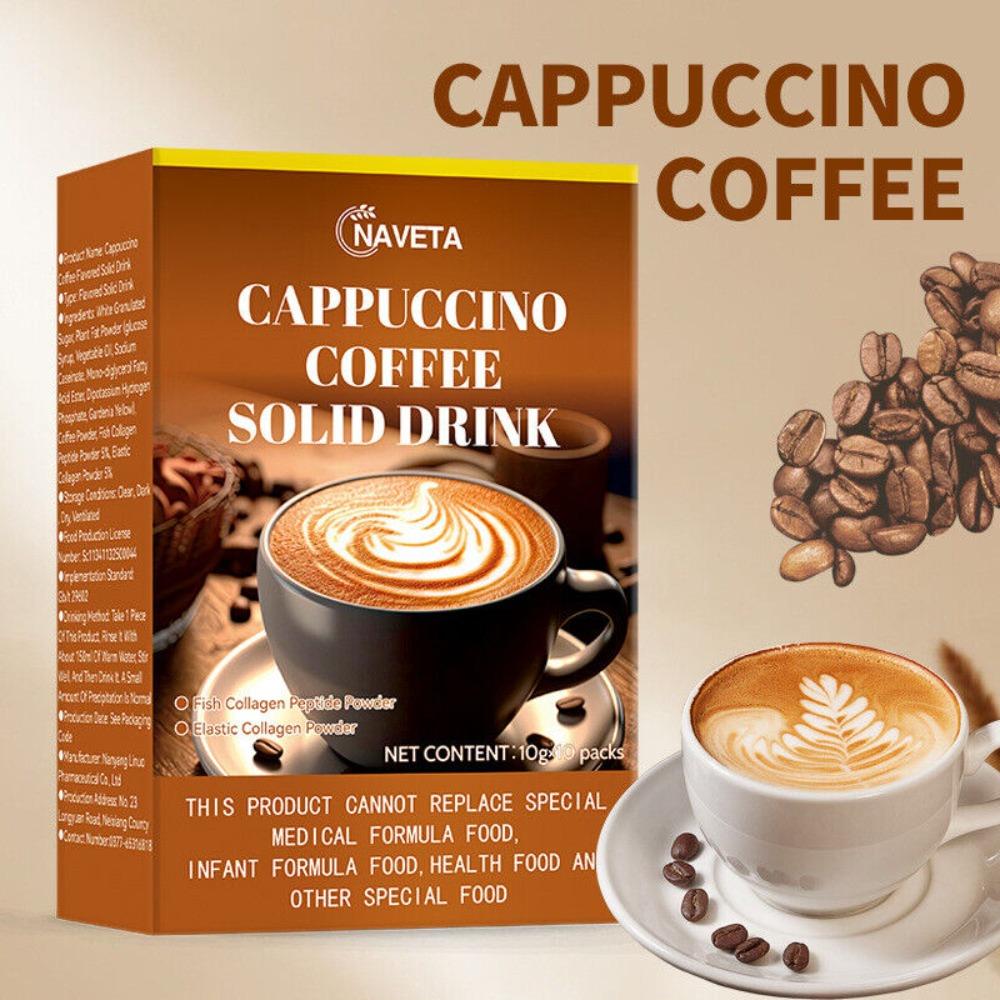 Premium Instant Cappuccino Mix 10g x 10 Pack, Coffee Solid Drink with Natural Herbal Energy Boost