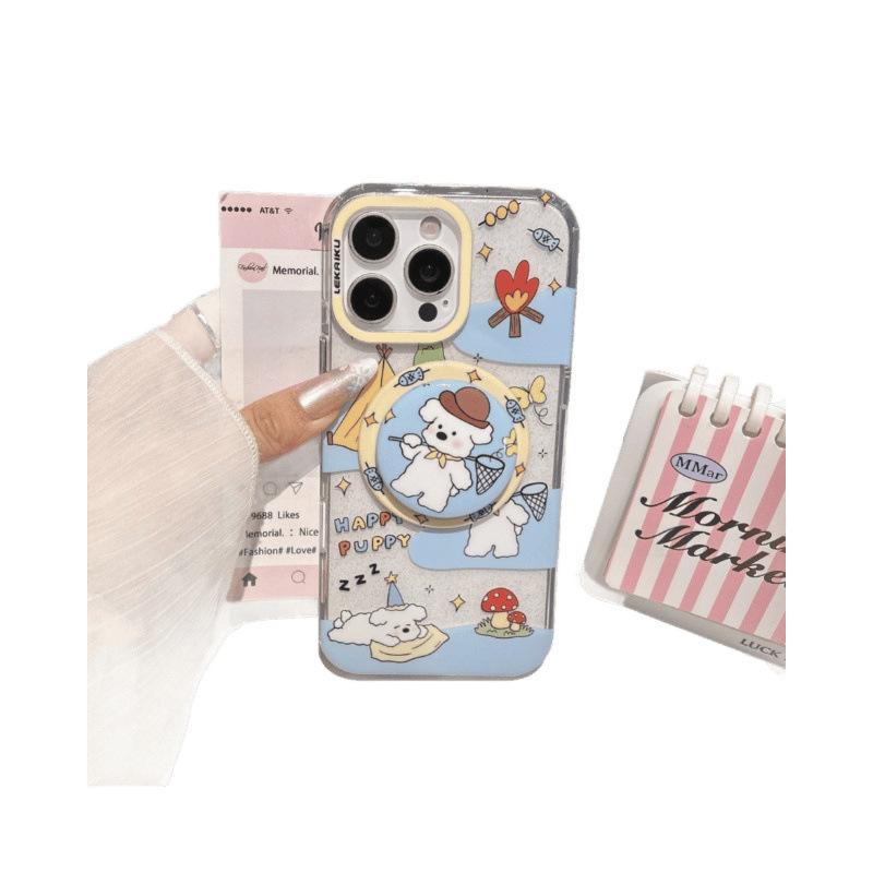 ins Korean cartoon animal suitable for Apple 16promax mobile phone case iPhone15 magnetic suction bracket 14P new