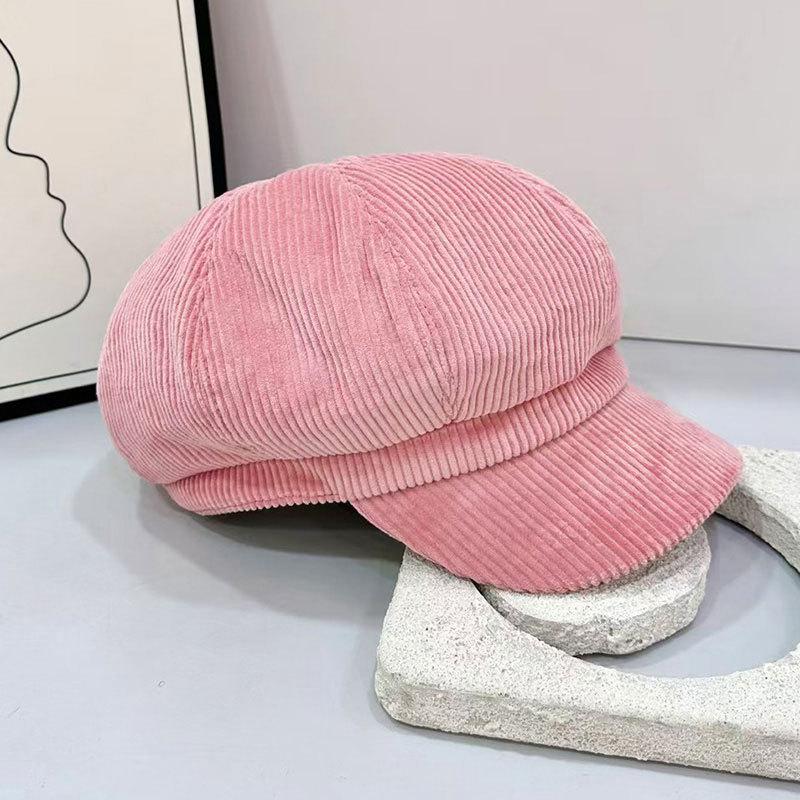 Jesień i Wiosna Retro Jednokolorowy Sztruksowy Beret Damski Koreański Wszechstronny Ośmiokątny Kapelusz Retro Beret z Daszkiem