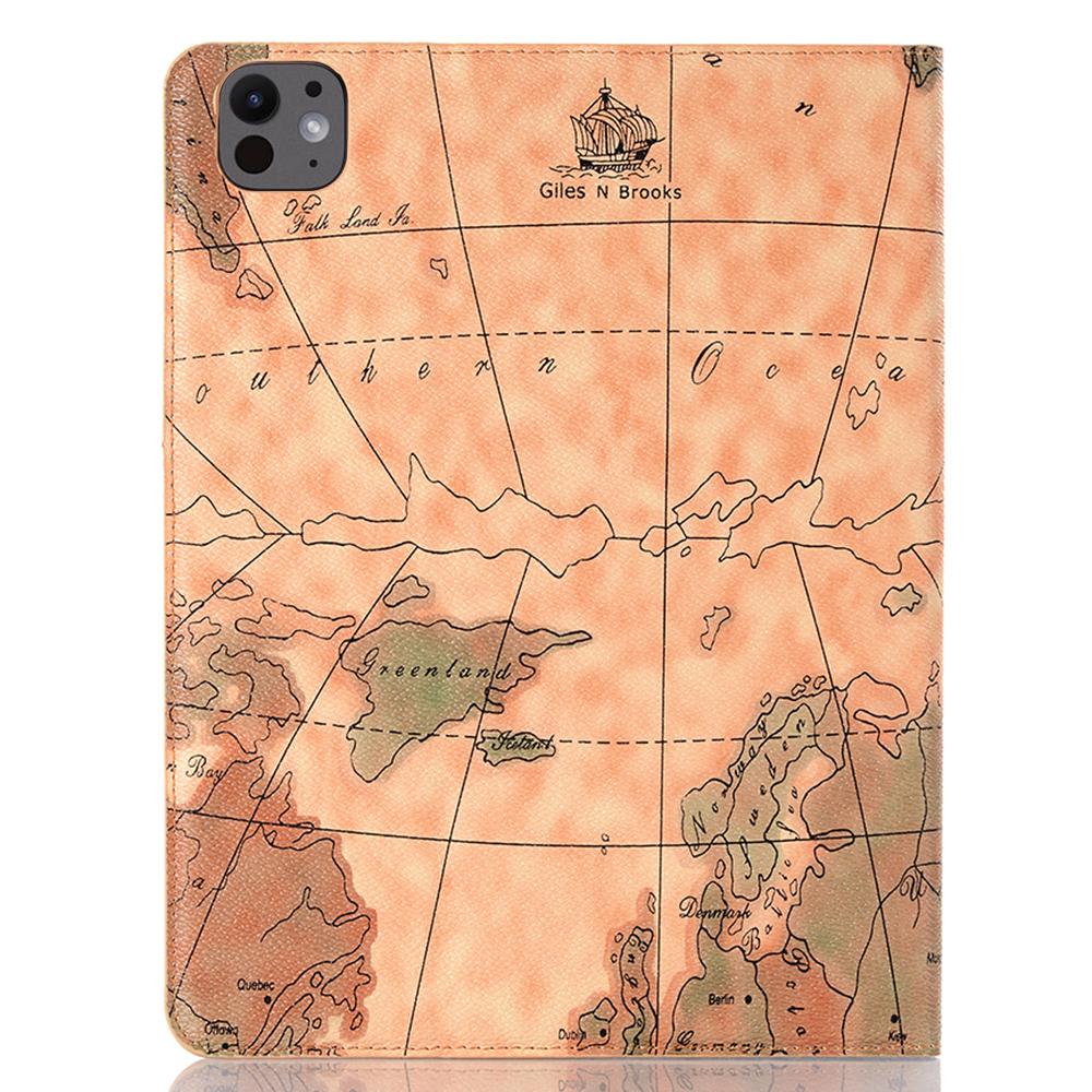 For iPad Pro 13 (2025)/13 (2024) Case Wallet Map Pattern PU Leather Folio Tablet Cover Auto Wake/Sleep