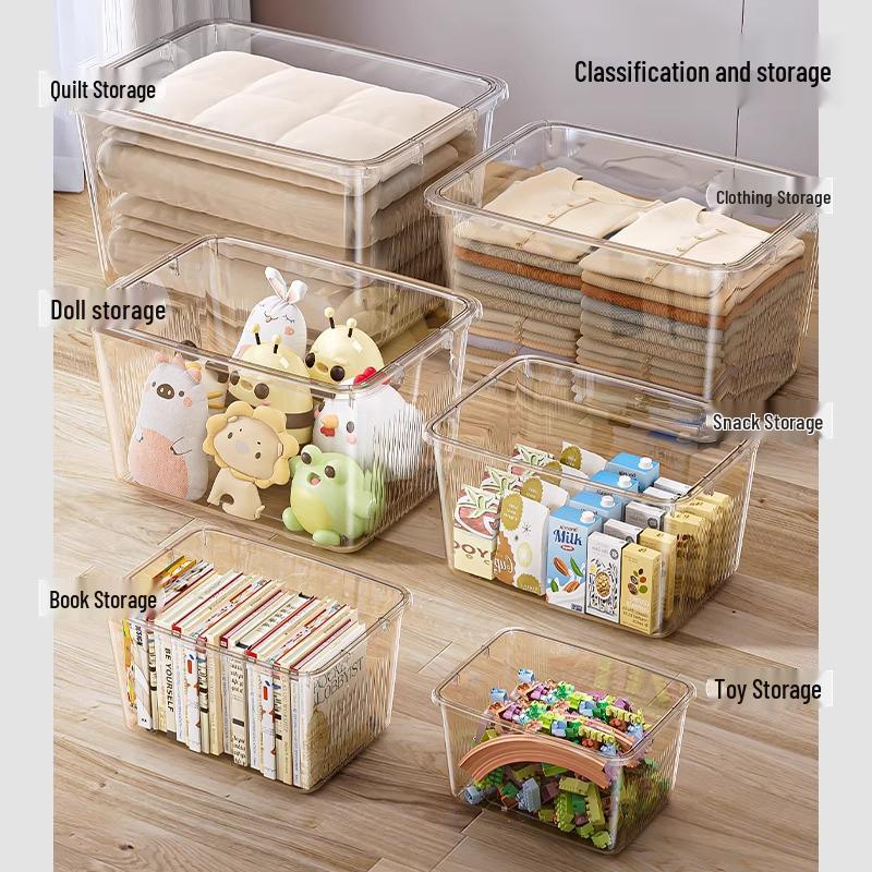 Large Transparent Plastic Storage Box for Clothes, Snacks, Books, and Toys