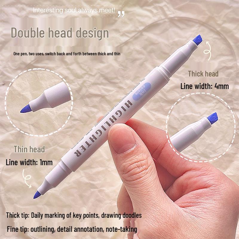 Retro Macaron Double-Ended Fluorescent Marker Pen for Notebooks - Light Colors for Students
