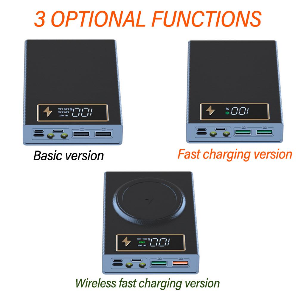 4 Cells 18650 DIY Power Bank Case Kit Detachable No Soldering 22.5W Fast Charge  Digital Display Shell Without Battery Wireless