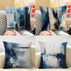 Alricc Blue Gray Abstract Art Cushion Cover Natural Linen Organic Fabric Double-Sided Printing Breathable Perfect For Home Decor