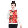New Chinese Style Red Floral Padded Vest for Middle-Aged & Elderly Women - Thick Short Coat for Autumn/Winter