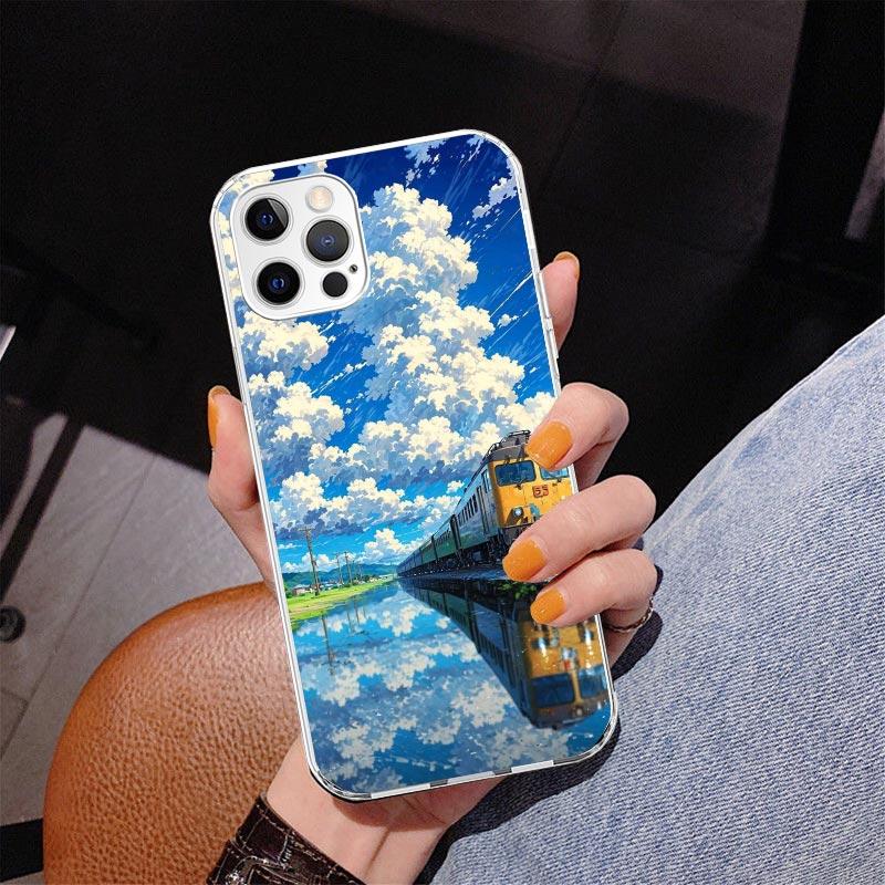 Retro Japanese Sakura Train Phone Case For iPhone 17 Air 16 Pro Max 16E 15 + 14 Plus 11 12 13 Mini 7 8 SE Gift Print Cover Funda