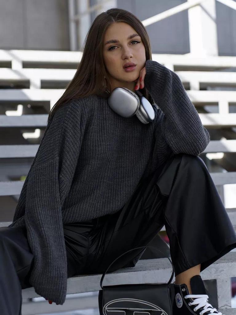 Plain Round Neck Sweater - 2024 European & American Spring/Autumn Loose Knit Pullover for Women