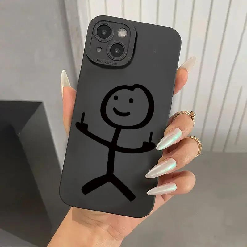 Trendy Cartoon Stickman Silicone Phone Case for iPhone 11-16 Pro Max