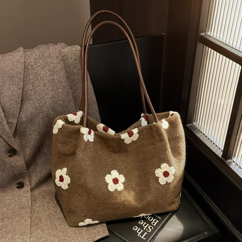 New Sweet Texture and Simple Shoulder Bags for Women Fluffy Versatile Causal Tote Handle Bags Fashi Commuting Bags for Travel