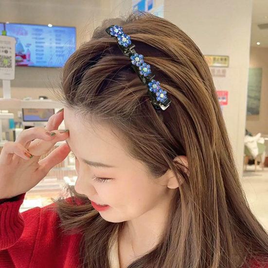 Korean Style Elegant Tight Anti-fall Side Bang Clip Shiny Rhinestone Flower Decor Double Layer Hairpin Hair Accessories