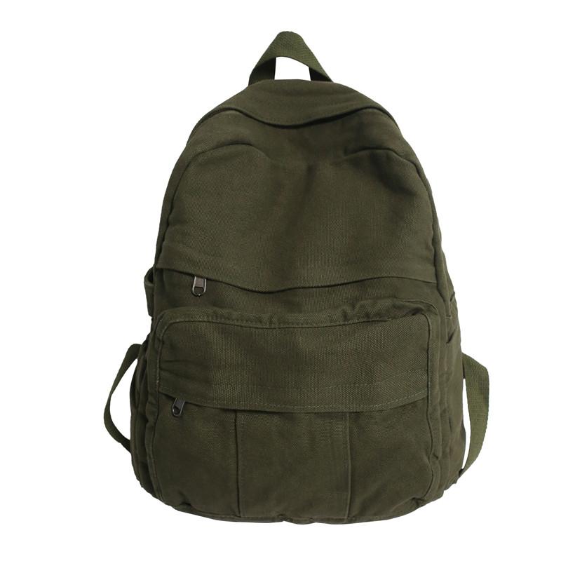 Einfarbiger Canvas-Rucksack Mädchen Schultasche Große Kapazität Vintage-Rucksäcke für College-Studenten Lässiger Damen-Reiserucksack Lässiger Rucksack
