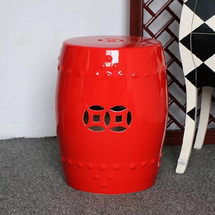 New Chinese Style Ceramic Drum Stool, Floral Bird Design Ottoman for Entryway&Living Room, Decorative Shoe Bench and Home Decor