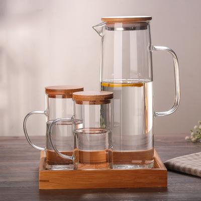 400/1300ml Ahşap Kapaklı Saplı Cam Su Sürahisi Çay Süt Meyve Suyu Sürahisi İçecek Kabı Isıya Dayanıklı Cam Bardaklar İçecek Kapları