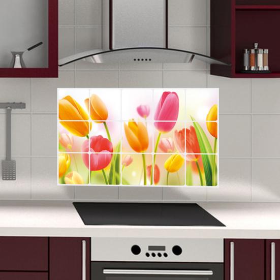 Oil-proof Kitchen Wall Sticker Rose Tulip Flower Dolphin Dandelion Self-adhesive Waterproof