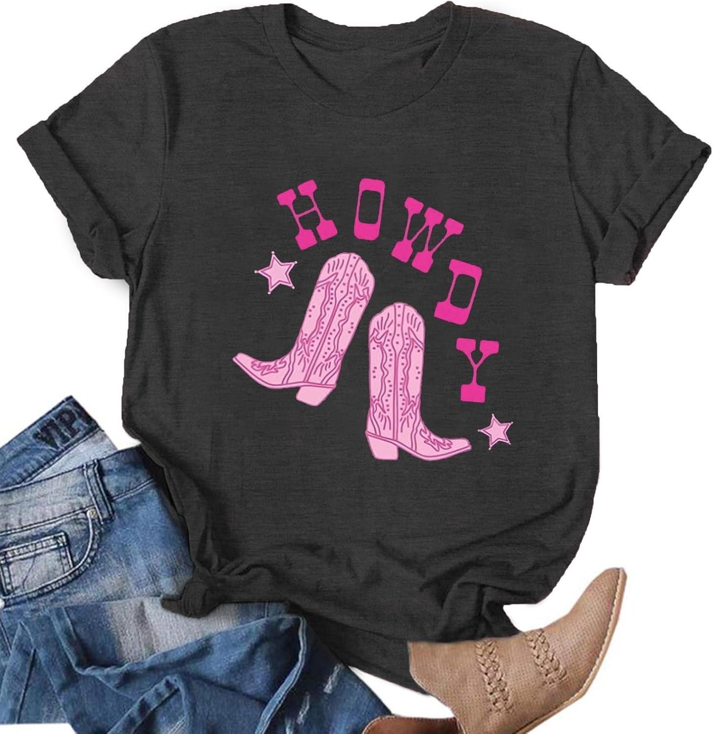Howdy Shirt Women Cow Skull Shirt Western Country T Shirts Vintage Cowgirl Shirts Casual Short Sleeve Tee Tops S