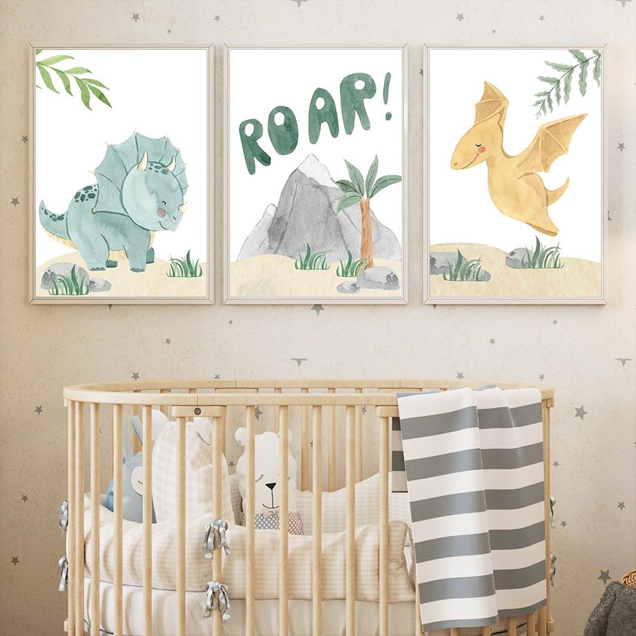 Wandkunst Leinwand Malerei Cartoon Niedlichen Dinosaurier Rex Baby Kinderzimmer Dekoration Poster Und Drucke Hause Schlafzimmer Wand Bilder