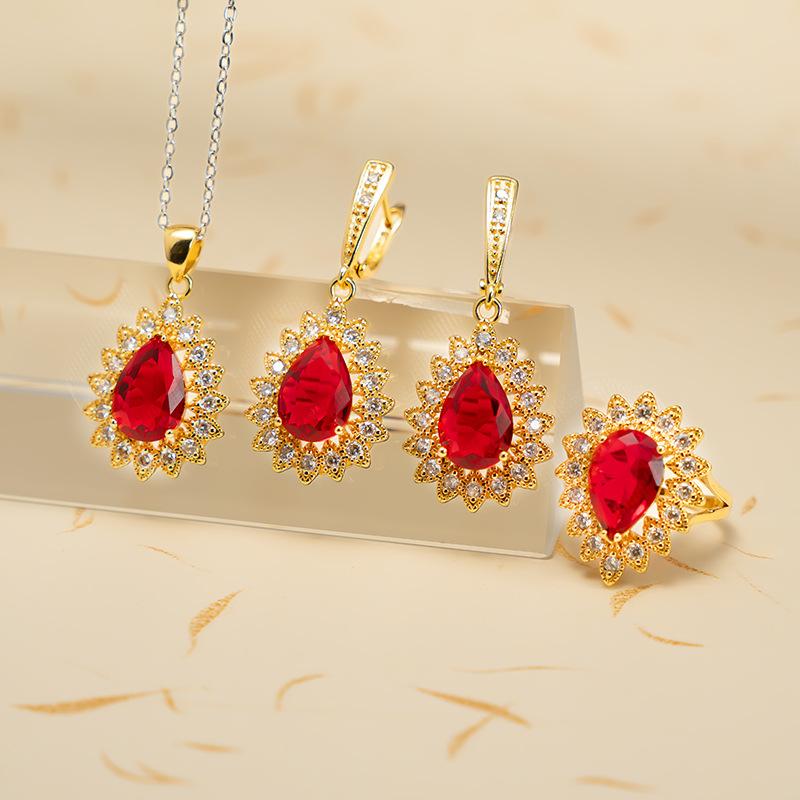 

2026 Non-fading Jewelry Pigeon Blood Red Ruby Women s Fashion Light Luxury Jewelry Set Three-piece Set 45CM