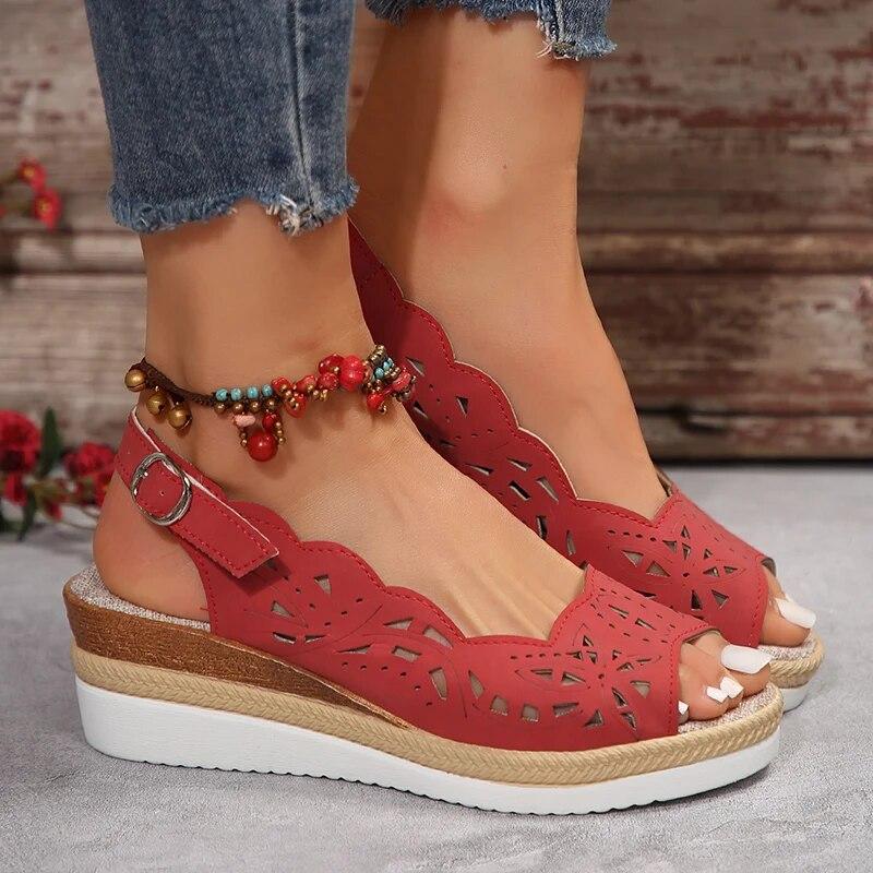 Peep Toe Plateau-Sandalen Damen 2024 Sommer Fersenriemen Mittelhohe Absätze Sandalen für Damen Dicke Sohle Rutschfest Espadrilles Schuhe