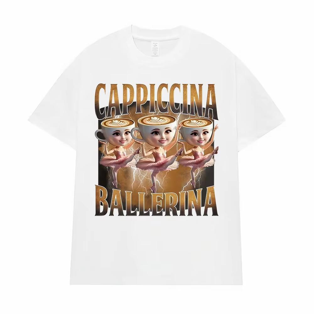 Ballerina Capuchina Rolig Kaffe Meme T-shirts Män Kvinnor Sommar Pop Vintage Kortärmad T-shirt Estetisk Casual Humor T-shirts