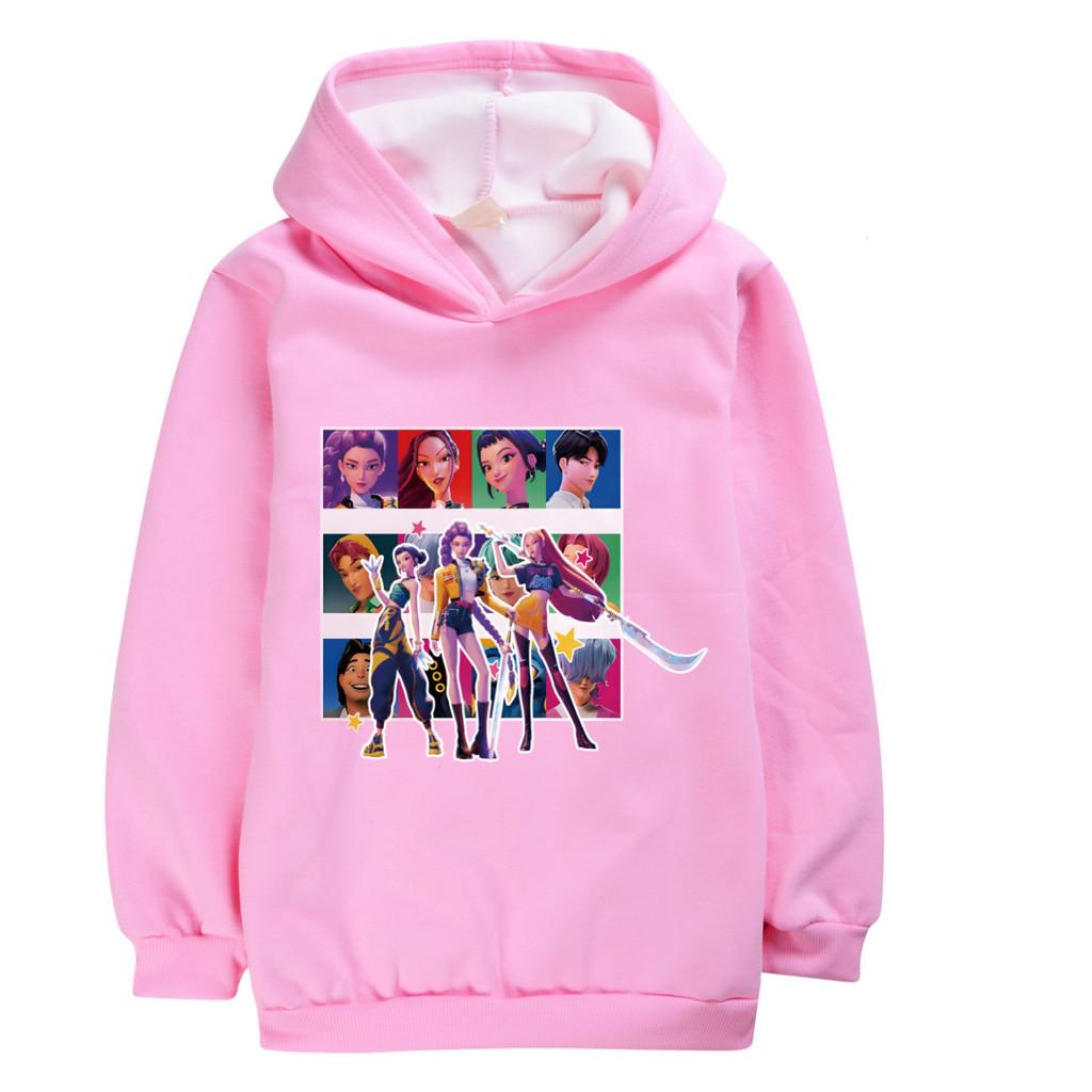 5036 Warm Velvet Kids Girls Kpop Rumi Zoey Mira Print Long Sleeves Winter Hoodie