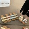2025 summer double-breasted slippers women's flat-bottomed versatile casual outer wear lazy Boken one-word cool slippers explosion