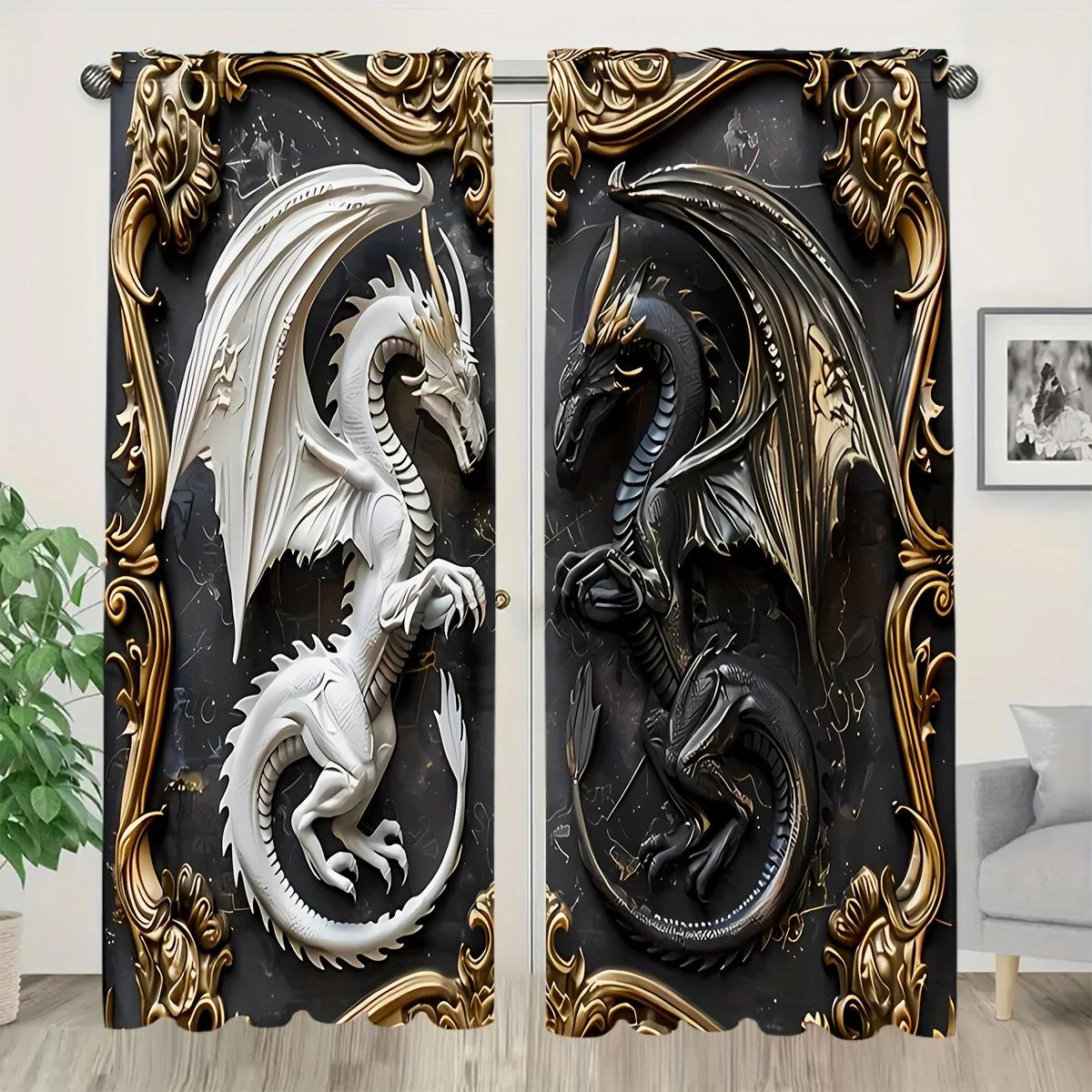 

Ретро шторы с принтом дракона, кулиска, украшение для дома, украшение комнаты 29Wx64L(75x166CM)x2