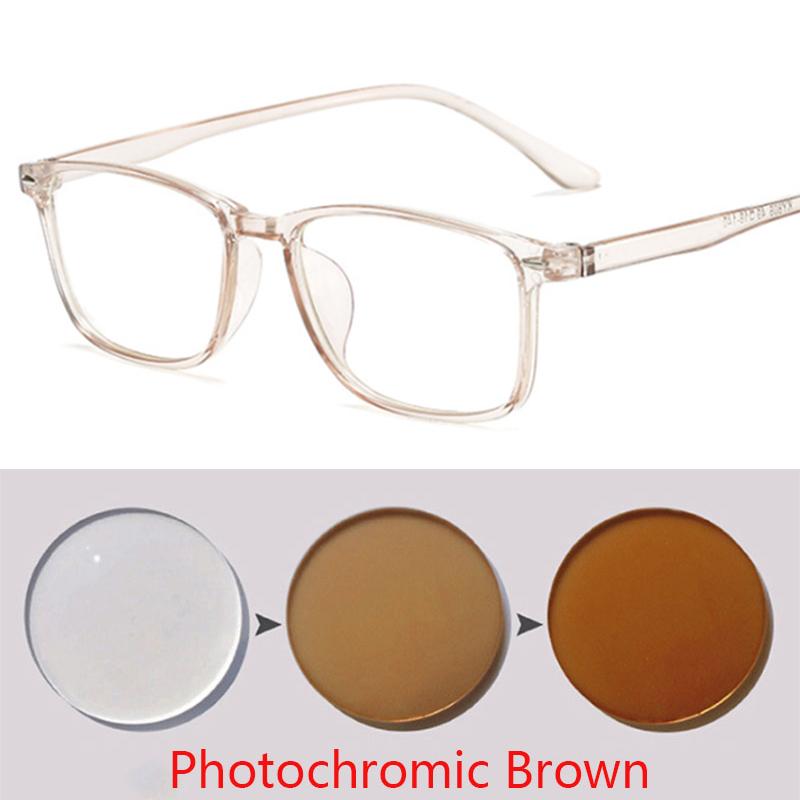 Women Men Photochromic Glasses Chameleon Change Color Rectangle Goggles 0 -0.5 -1.0 -1.5 -2.0 To -6.0