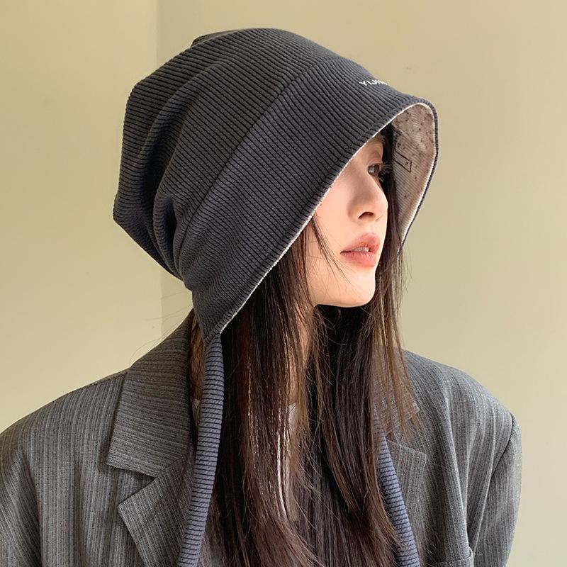 Double-sided can be worn, autumn and winter hats, women's headgear hats, big head circumference showing face, small pile hats, warm knitted cold hats