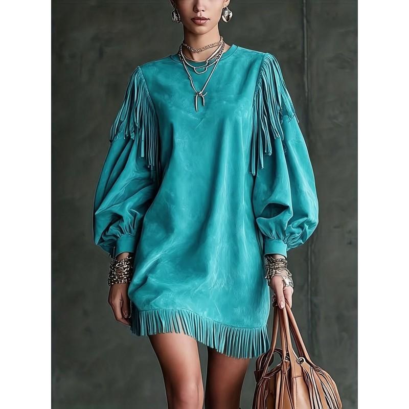 Womens Loose Lantern Sleeve Mini Dress