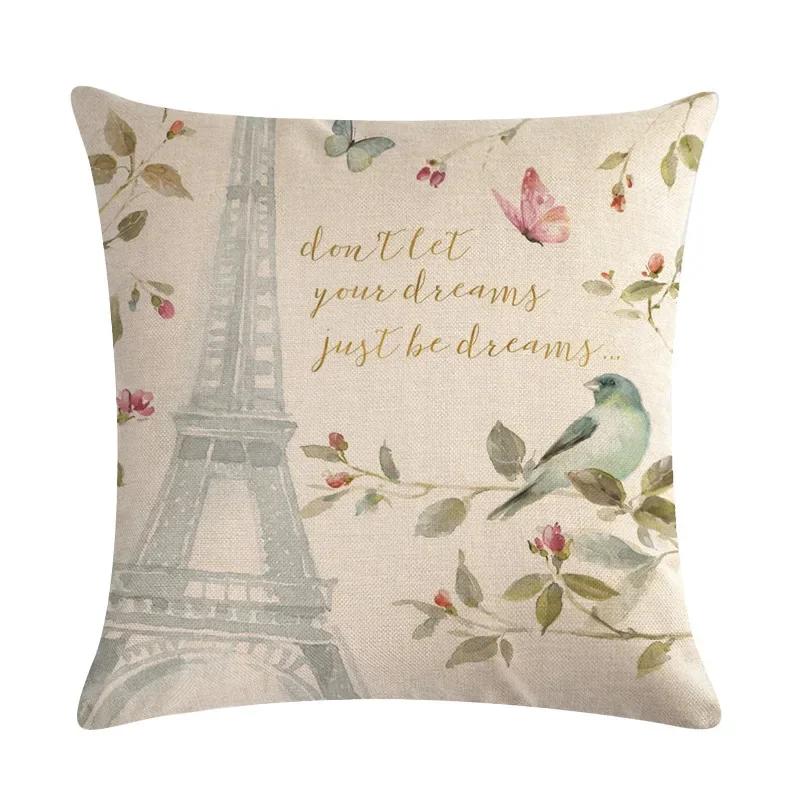Modern Spring Paris Pillows Case Decor Home Bird Flower Pillowcase 40X40 Cm Garden Chair Pillow Pillowcases For Pillows 45X45