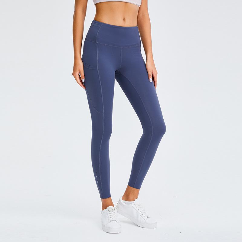 Women's High Waist Side Pocket Yoga Pants - Nine-Point Stretch Sports Leggings