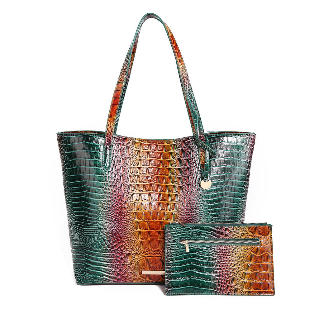New European and American Handheld Tote Mother Retro Women's Bag with Multi Color Brahmin Crocodile Pattern