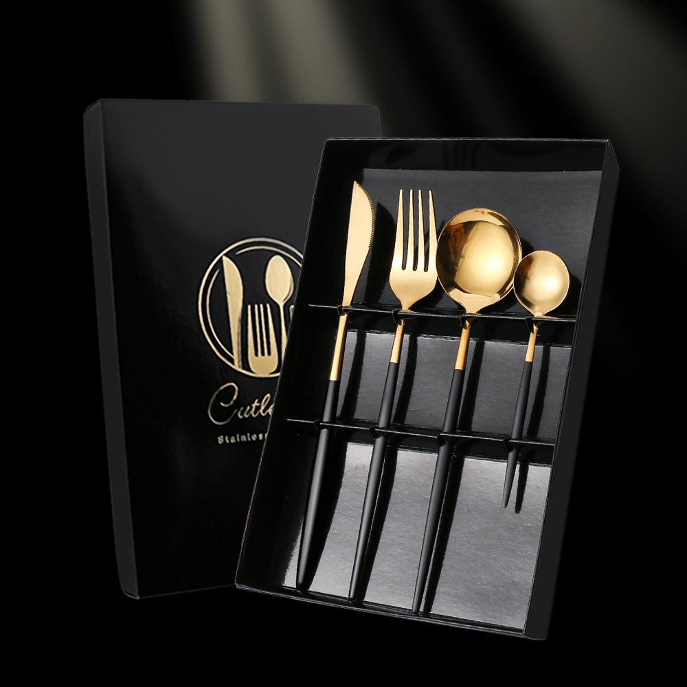 2PC/4PC Cutlery Set Stainless Steel Glossy Titanium Black Gold Cutlery Knife Fork Spoon Tea Spoon Set Kitchen Accessories