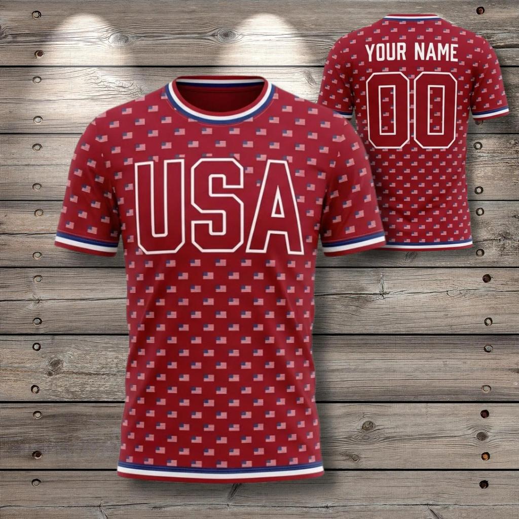 Maglia da Calcio Stampata 3D Bandiera USA Uomo Donna Maglietta da Calcio Patriottica Girocollo Manica Corta Estate Maglia Fan Squadra USA