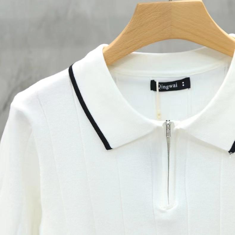 Summer Thin Ice Silk Turn-Down Collar Men's Polo Shirt Knitted Short Sleeve T-Shirt Half-Zip Trendy Slim Fit Half Sleeve