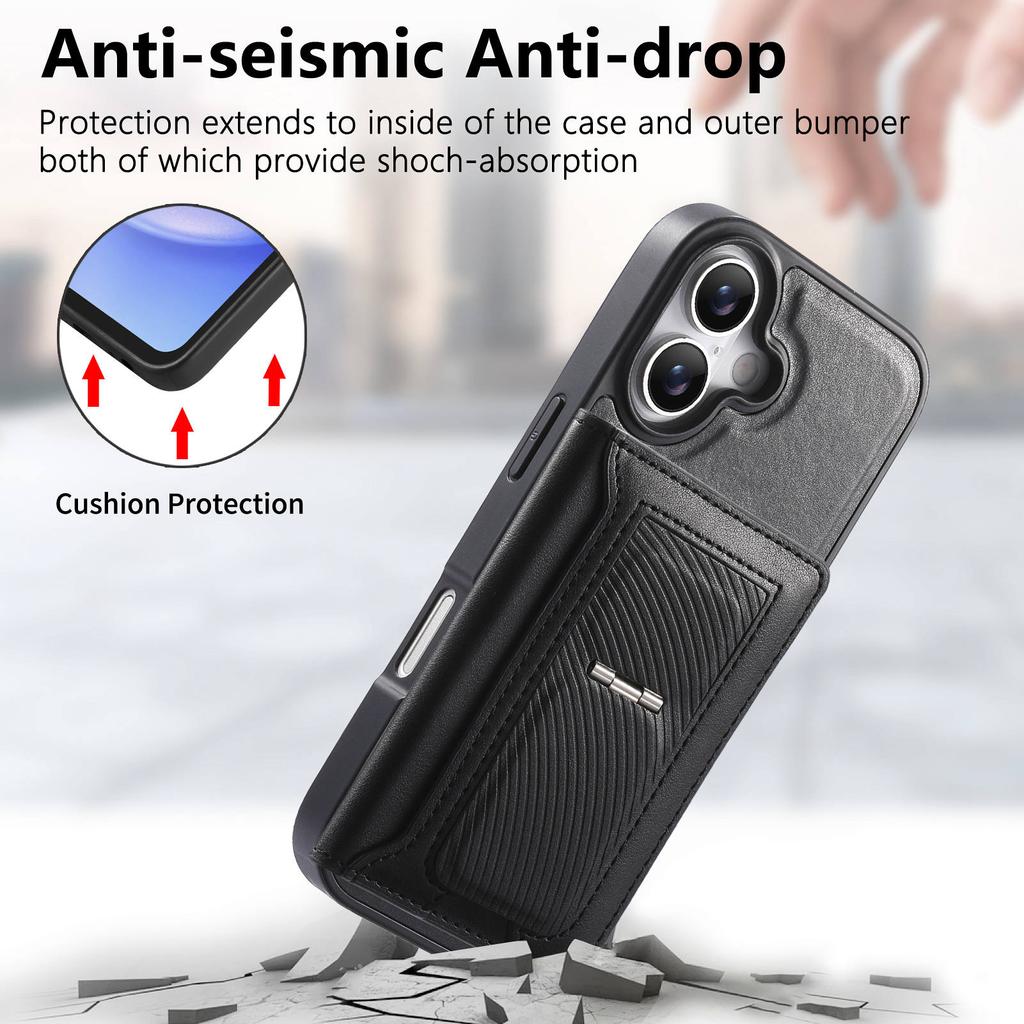 CASENEO For iPhone 17 Detachable Magnetic Phone Case with Card Holder Kickstand TPU PU Leather PC Phone Cover Compatible with MagSafe