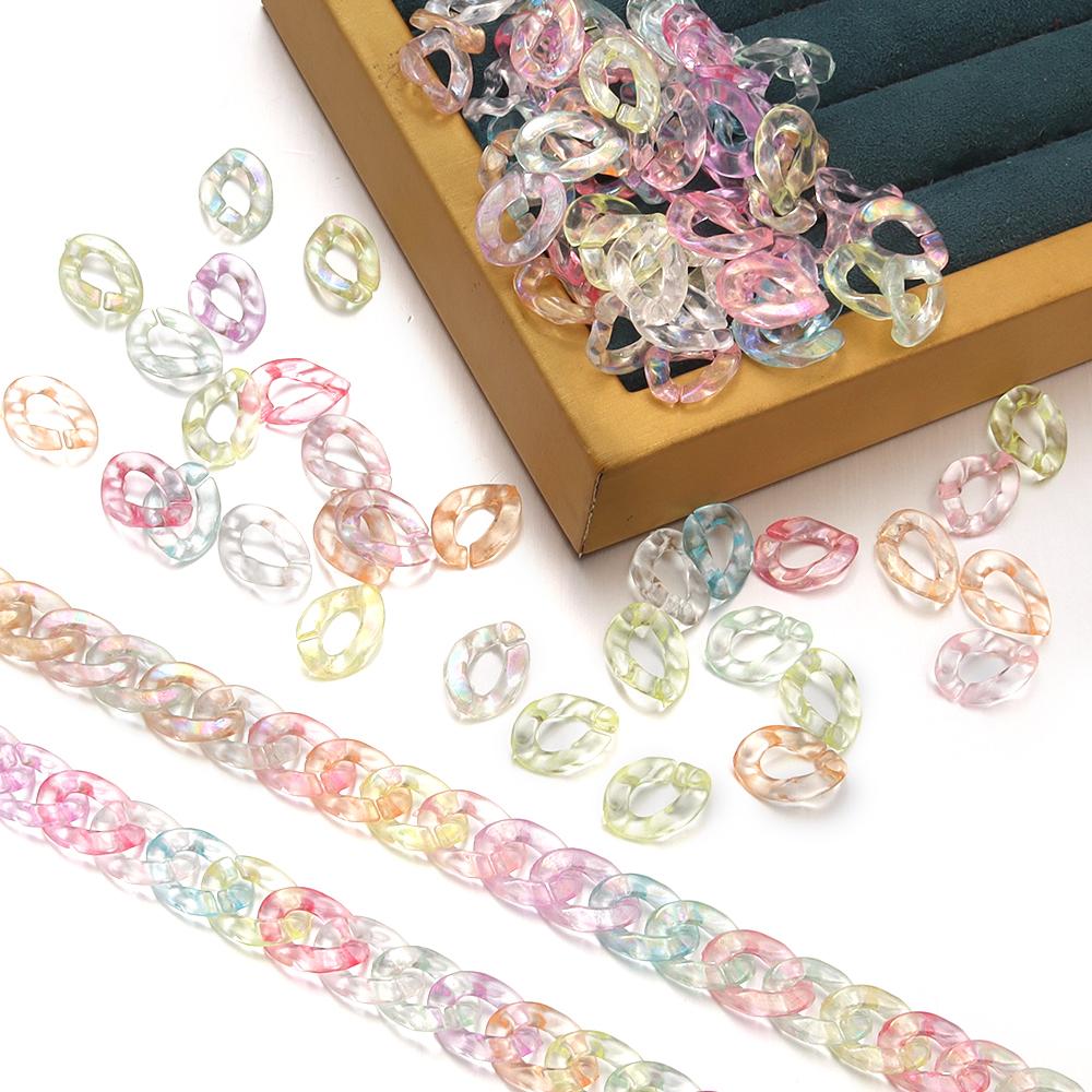 100pcs 16X12mm Acrylic Link Chain Mixed Color Hook Clasp Open Buckle Beads Connector For Jewelry Making DIY Necklace Key Chain