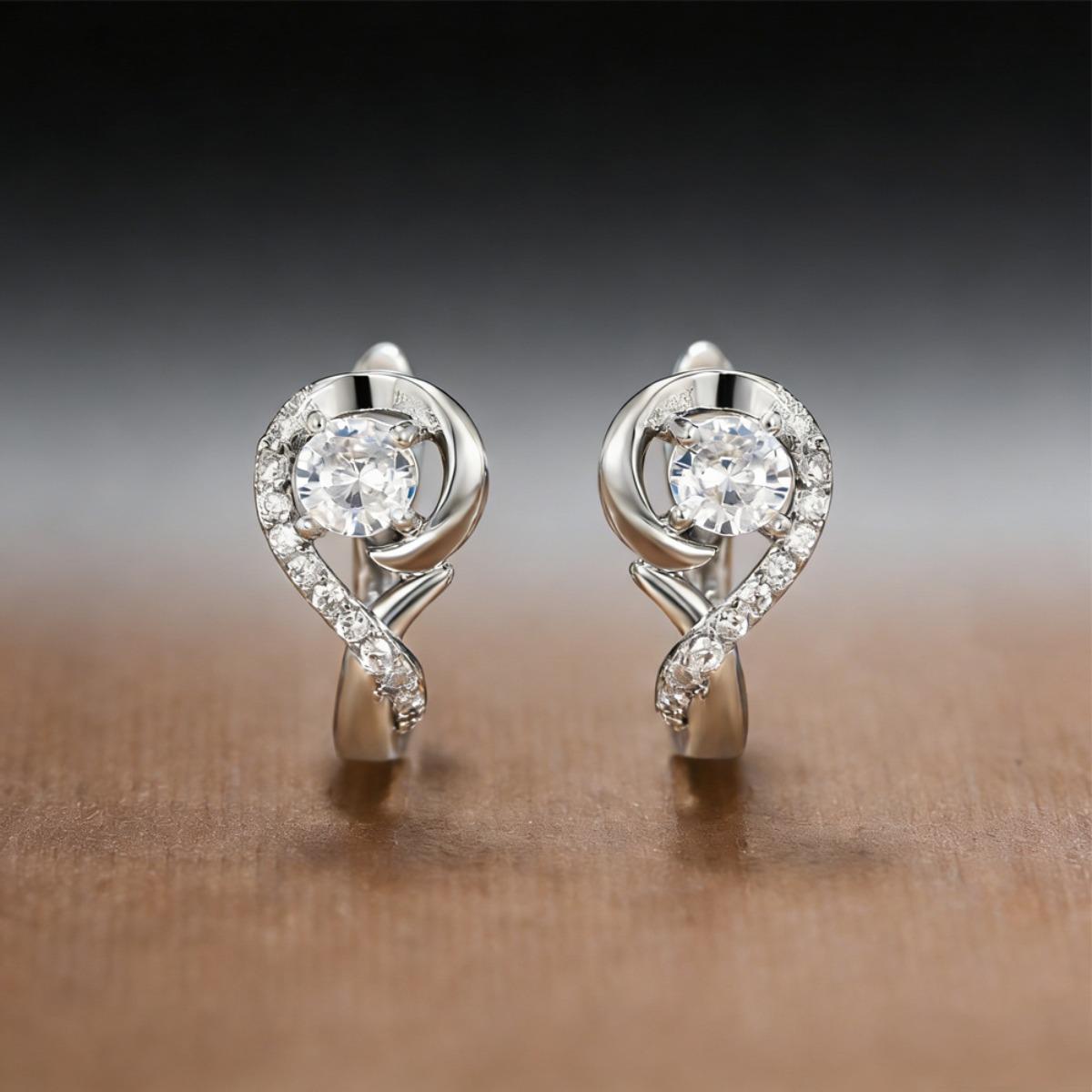 Silver Tone Twisted Music Note Cubic Zirconia Hoop Earrings