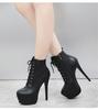 Sexy Super High Heels 15CM Party Boots Women Black Soft Leather Fashion Platform Ankle Boots New Pointy Toe Female Lace Up Shoes