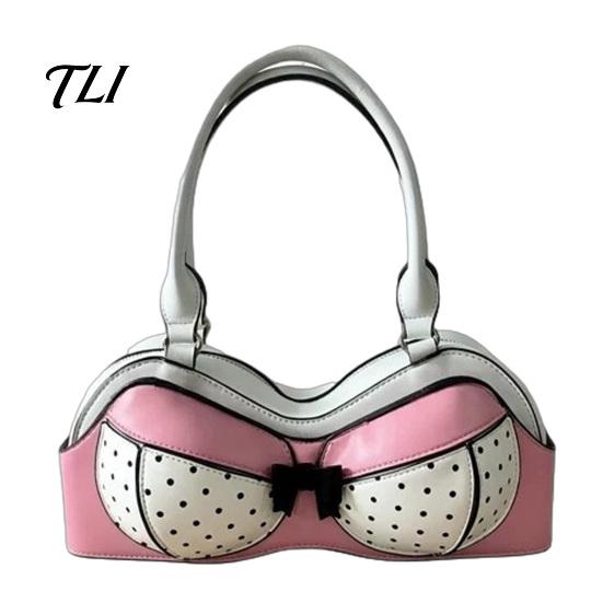Borsa a Spalla Estetica di Nicchia a Pois a Forma di Reggiseno per Donna, Pelle PU Creativa con Compatto Spazio di Archiviazione Stratificato, Tracolla Regolabile, Moda