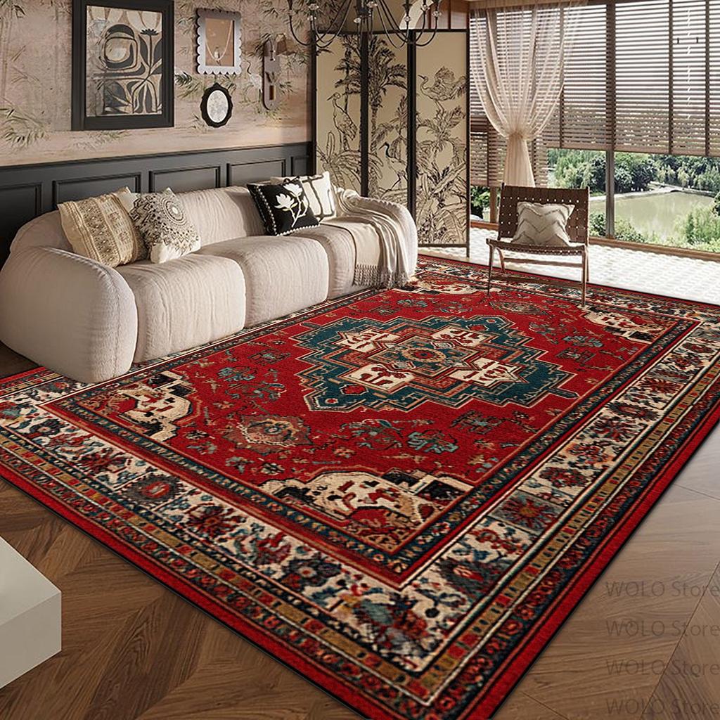 Persian Red Large Carpets for Living Room Ethnic Style Decoration Non-slip Fluffy Soft Rug Home Sofa Area Bedroom Washable Mats