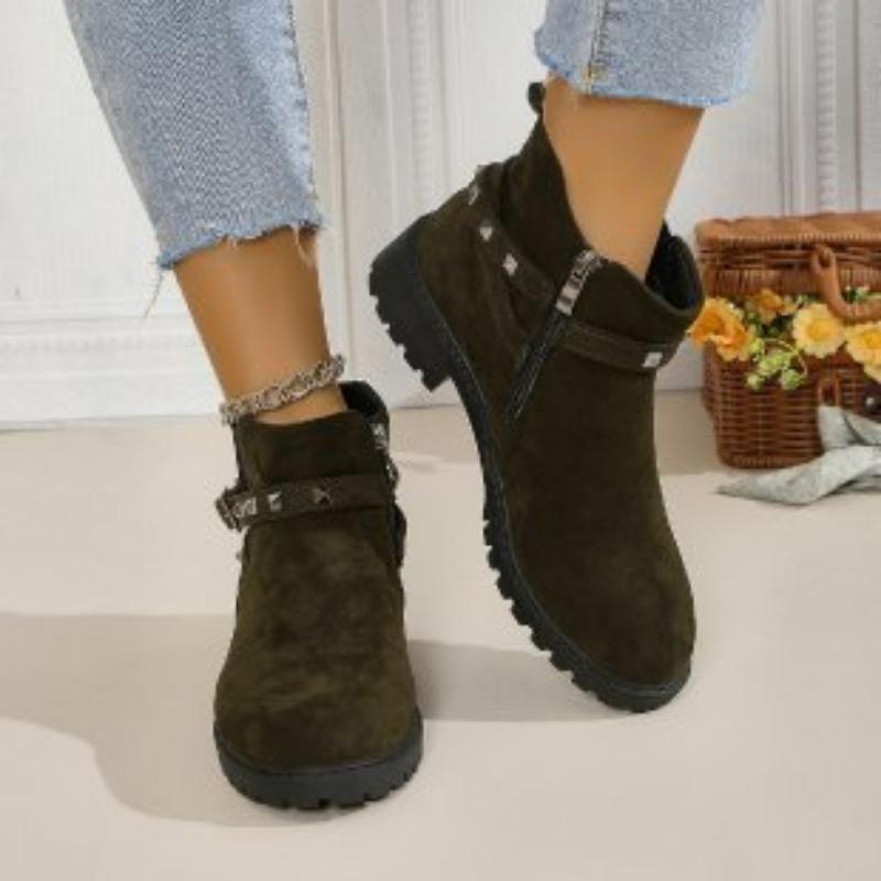 Large Size Martin Boots Women's New Side Zipper Round Head Thick Heel Martin Boots Fashion Women's Leather Boots