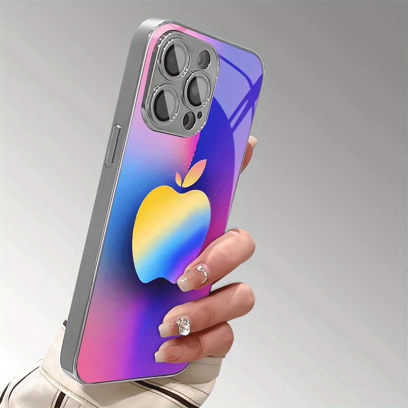 Rainbow-Colored For Apple Pattern Glass Electroplate Phone Case For iPhone 11 12 13 14 15 16 17 Pro Max 15 Plus 16E 17 Air Cover